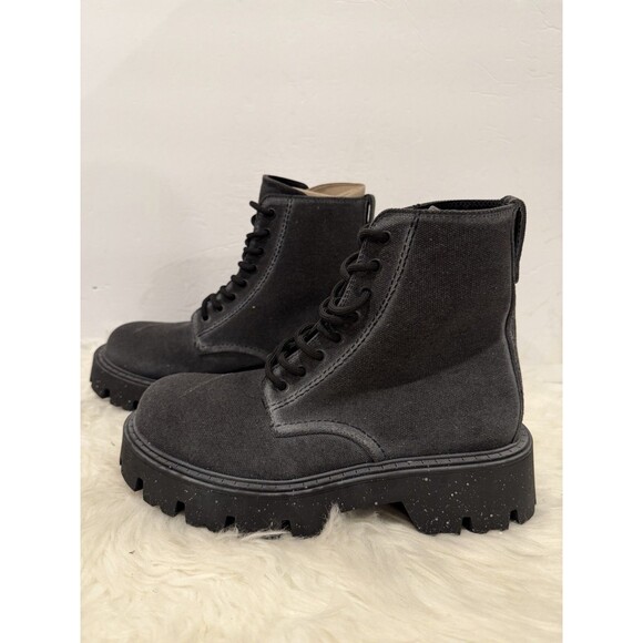 Zara Men Lace-Up Black Canvas Chunky Lug Style Boots Distressed US 7 EUR 40 NWT main image 4